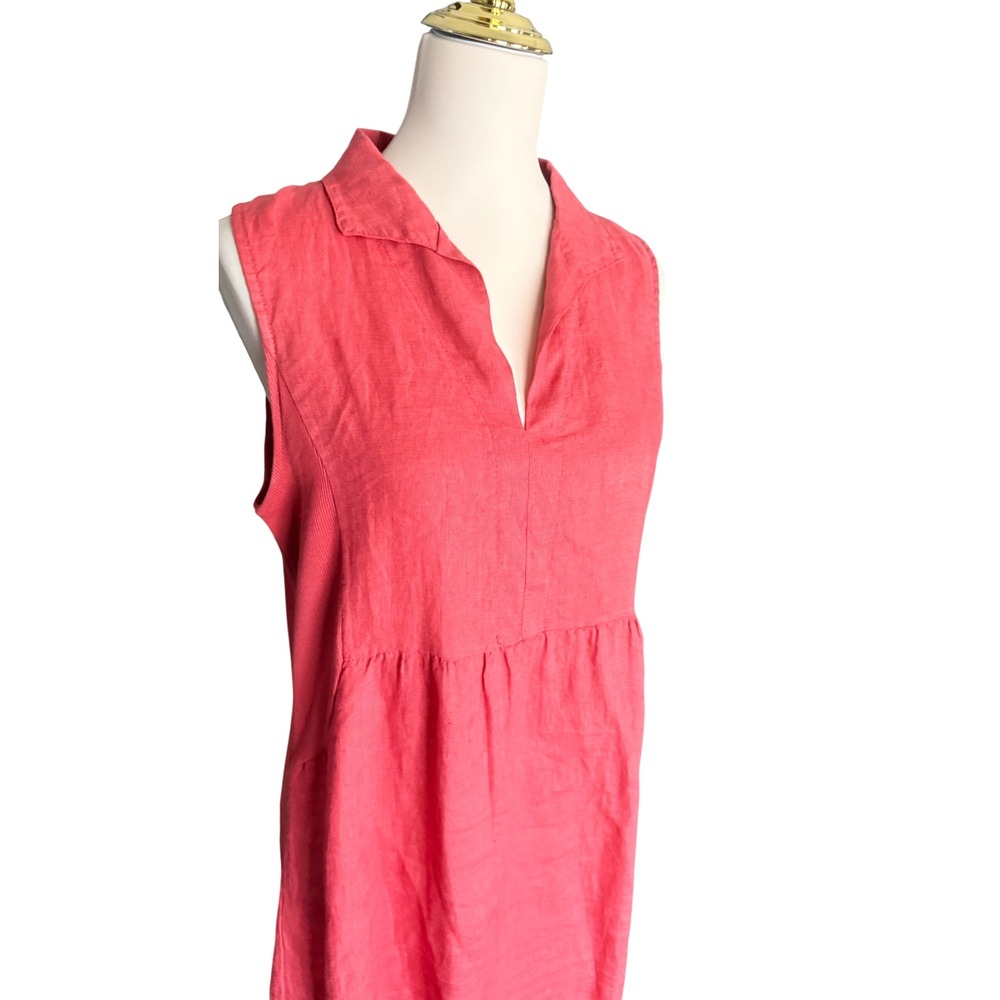 Terzo Millennio Coral Red Linen Sleeveless V-Neck Dress Made in Italy Size Med - Picture 2 of 11